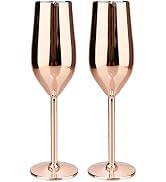 TJ Unbreakable 8 Oz Stainless Steel Champagne Flutes (2 Pack)- Rose Champagne Glasses - Reusable ...