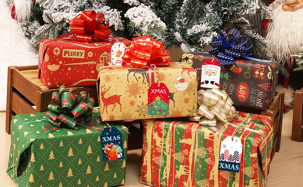 christmas gift bows with tags