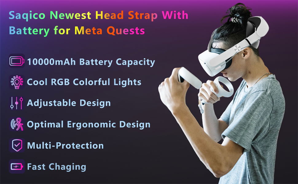 SAQICO Head Strap with 10000mAh Battery for Oculus Quest 2