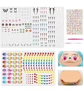 2 Sheets Teeth and Eye Lashes Stickers for 17cm Doll, DIY Doll Makeup Face and Eyelash & Gems Sti...