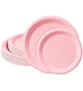 LIKAJON 50 Pcs Light Pink Paper Plates, 25 Pcs 9 Inch and 25 Pcs 7 Inch Disposable Dessert Plates...