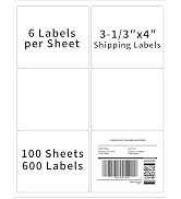 Muotich 3?" x 4" Printable Mailing Labels for Laser & Inkjet Printers, 6 Up Permanent Adhesive La...