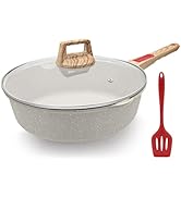 AIKENBBKK 12 Inch Frying Pans Nonstick with Lid, 5 Qt Large Deep Frying Pan Skillet with Cover, N...