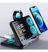 IHAO 5in1 Multi Functional Wireless Charging Station with Digital Clock 15W Fast Charge Night Lig...
