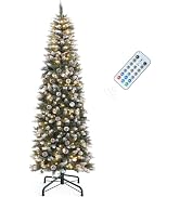 YITAHOME 6FT Prelit Green Pencil Christmas Tree w/Remote & Pine Cones Decor | Slim Prelit Partial...