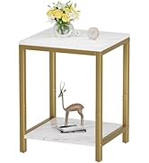 SAYGOER White Faux Marble End Tables Small Side Table with Storage Wood Night Stand Gold Metal Fr...