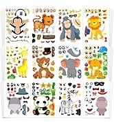 Aowplc 48 Make A Safari Animal Sticker Sheets - Jungle & Zoo Party Favors Supplies - Fun Craft Ac...
