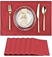 SLKQG Red Cloth Placemats Set of 6 - Easy to Clean Fabric Table Placemats - Machine Washable Plac...