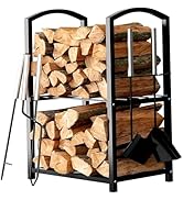 Home-it Firewood Rack Outdoor Indoor - 2-Tier Firewood Holder with Fireplace Tools Set, Brush, Sh...