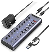 Powered USB Hub, 10-Port USB C Hub with 6*USB-A 3.2, 2*USB-C 3.2 and 2*PD 45W Charging Ports Indi...