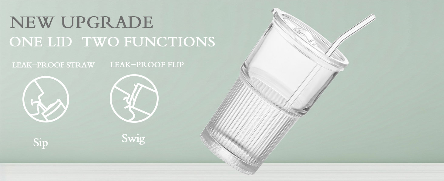 glass cups with lids and straws