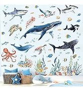 decalmile Under The Sea Fish Wall Decals Ocean Animal Sea Turtle Seaweed Whale Wall Stickers Bath...