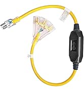 HONDERSON 3 FT GFCI Lighted Outdoor Extension Cord with 3 Power Outlets,12/3 SJTW Heavy Duty Blac...