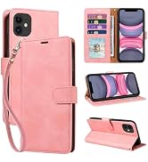 JHWVVTF Wallet Case for iPhone 11 6.1 inch, RFID Blocking 4 Card Slots Holder, Wrist Strap, Shock...