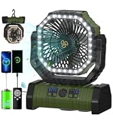 ADUST Camping Battery Powered Fan with LED Light 20000mAh Rechargeable Portable, Oscillating Cord...