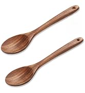 MORGLES 2PCS Wooden Cooking Spoons 12.6 Inch Deep Bowl Natural Teak Wood | with Hanging Hole, Han...