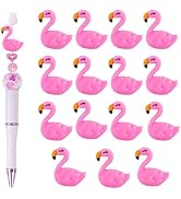 Frinnovan, 15 Pack Flamingos Focal Beads Silicone Cute 3D Animal Shaped Charms for Beadale Pen Ke...