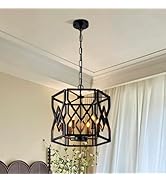 6 Light Iron Black Farmhouse Chandelier,Tricolor Rustic Birdcage Hanging Light With Hexagonal Bor...