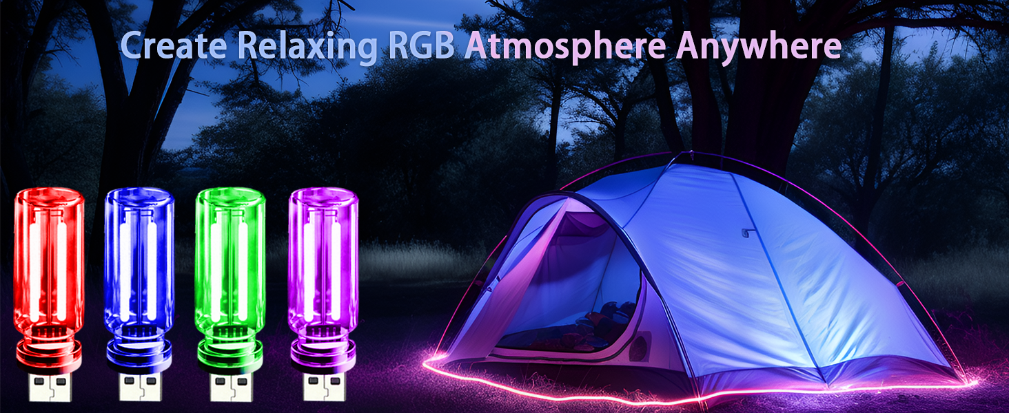 4 pack USB ambient night lights, multi-color mini LED lights for car, bedroom and gaming setup