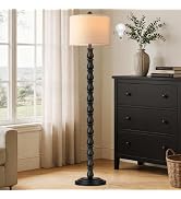 63.5" Rustic Floor Lamp for Living Room, Farmhouse Floor Lamp with Rotary Switch & Linen Shade, V...