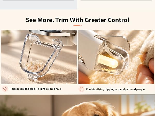 Dual LED lights improve nail visibility while the clipping collector catches trimmed nail pieces