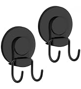 VIS'V Shower Suction Cup Hooks, Heavy Duty, Removable and Reusable, Double Hooks, Black, 2 Pcs