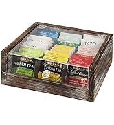 J JACKCUBE DESIGN 9 Compartments Rustic Wood Tea Bag Storage Organizer, Tea Chest Box with Acryli...
