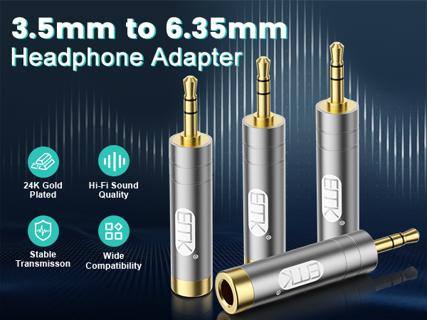 1/4'' to 3.5 mm Stereo Pure Copper Headphone Adapter