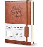 Blank Journal Notebook for Women Men, A5 Unlined Journal for Writing Sketchbook, Hardcover Leathe...