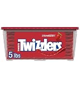 TWIZZLERS Twists Strawberry Flavored Licorice Style Candy Tub, 5 lb | Bulk Candy, Low Fat and Kos...