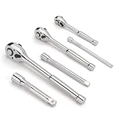 WRANIX 6-Piece Ratchet and Socket Extension Set, 90T 1/4", 3/8", 1/2" Drive Ratchet Wrench Set, Q...