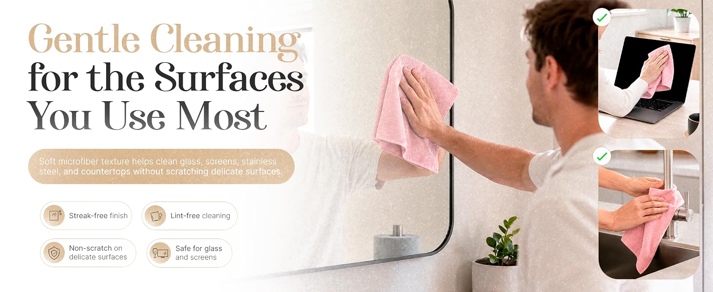 Reusable microfiber cleaning cloth roll for glass, mirrors, and stainless steel