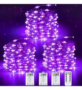 3 Pack Fairy Lights Battery Operated Halloween String Lights Remote Purple | Each 80LED 26FT, 8 M...