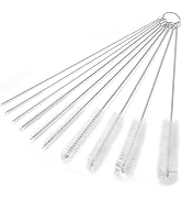 10Pcs Silver Long Straw Brush, Nylon Pipe Tube Cleaner 8-ihch 10 Different Diameters Set, Long St...