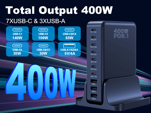 400W usb c charging station