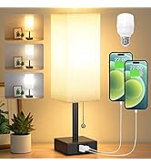 Bedside Table Lamp with 3 Color Temperatures - 3000/4000/5000K Small Lamp with USB C+A Ports, Nig...