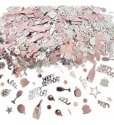 WEIKA Pink Happy Birthday Confetti, Birthday Decorations Confetti Metallic Foil Table Scatter Dec...