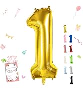 Smlpuame 40 Inch Gold Number 1 Balloon, 1st Birthday Decoration Boys Girls | Large Self Inflating...