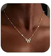 Thaivor Gold Necklace for Women Dainty Bow Necklace 14K Gold Plated Cute Choker Necklace Small Bo...