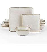 Famiware Dinnerware Sets for 4, Ocean Square 12-Piece Kitchen Plates and Bowls Sets, Reactive Gla...