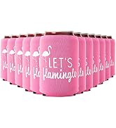 Lets Flamingle! Set of 12 Pink and White Flamingo Can Coolers Cups - Great Flamingo Party Favors ...