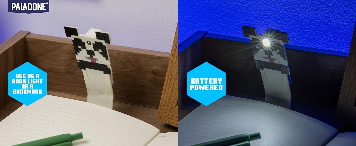 Paladone Minecraft Panda Clip-On LED Reading Light & Bookmark, Officially Licensed Gifts for Gamers