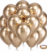 Bezente Metallic Champagne Gold Balloons Latex Party Balloons - 100 Pack 12 inch Round Helium Chr...