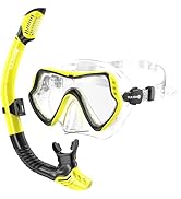 Snorkeling Gear for Adults, Snorkel Mask Set 180 Degree Tempered Glass Anti Fog Goggles Dry Top S...