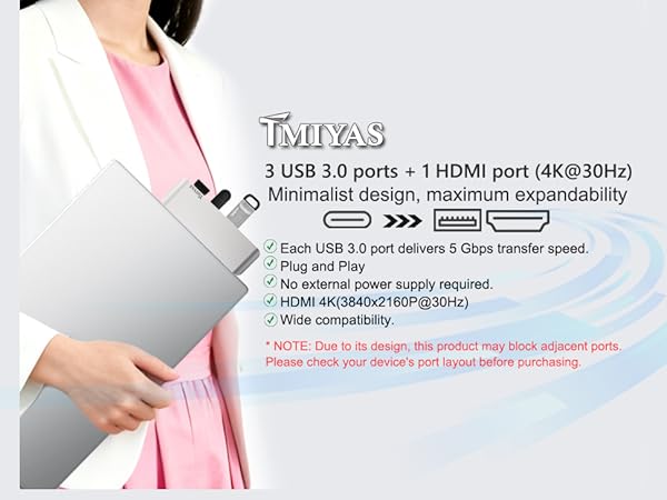 USB C Hub 4-in-1 USBC to HDMI Splitter with 4K Display, ?Ultra-Portable Design