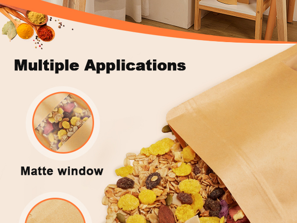 Kraft Stand Up Pouches with Matte Windonw
