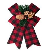JOHOUSE 40PCS Christmas Bows, 4 x 3.1 inches Christmas Wreaths Bows with Golden Twist Ties Red Ch...