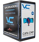 Vertical Cable CAT6, 550 MHz, UTP, 23AWG, 8C Solid Bare Copper, Plenum, 1000ft, Bulk Ethernet Cab...