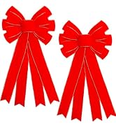 2 Pcs Large Red Velvet Christmas Bows Outdoor Decorations,12”x24”Christmas Tree Topper Bow with G...
