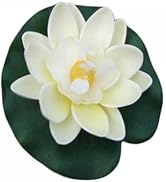 White Artificial Floating Foam Lotus Flower with Water Lilys Pad Ornanments, Lifelikes Fake Lotus...